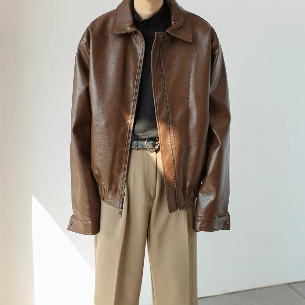 Veste courte en cuir avec fermeture éclair pour hommes - Emar