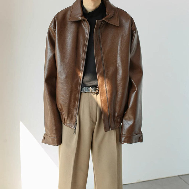 Veste courte en cuir avec fermeture éclair pour hommes - Emar