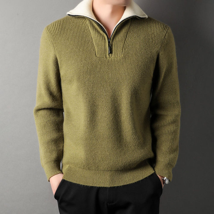 Pull homme en maille côtelée avec col demi-zip - Elion