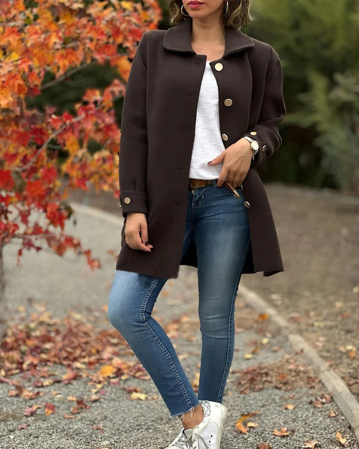 Manteau de laine à col polo pour femme avec laçage discret - Melissa