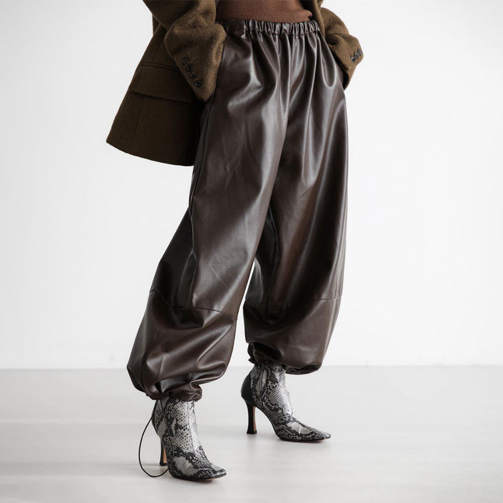Pantalon effet cuir pour femme avec ourlet à lacets - Eirenne