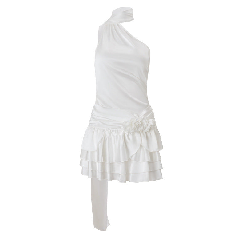 Robe asymétrique en tissu satiné pour femme - Elba