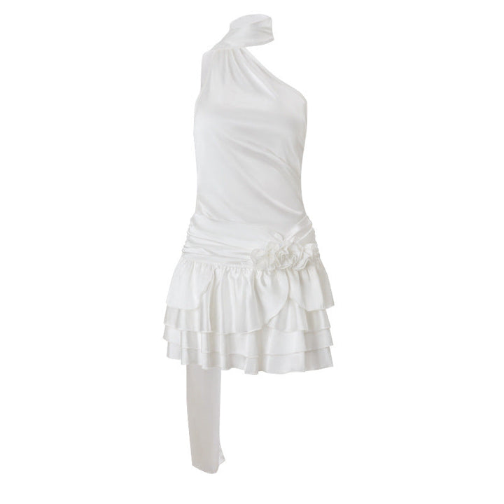 Robe asymétrique en tissu satiné pour femme - Elba