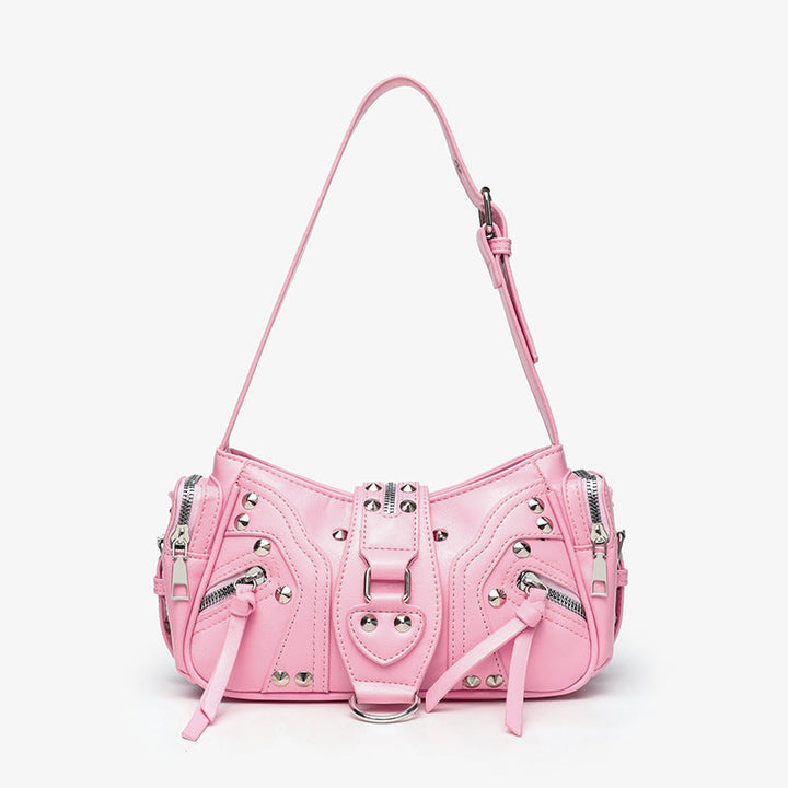 Sac à bandoulière pour femmes avec clous métalliques et poches zippées