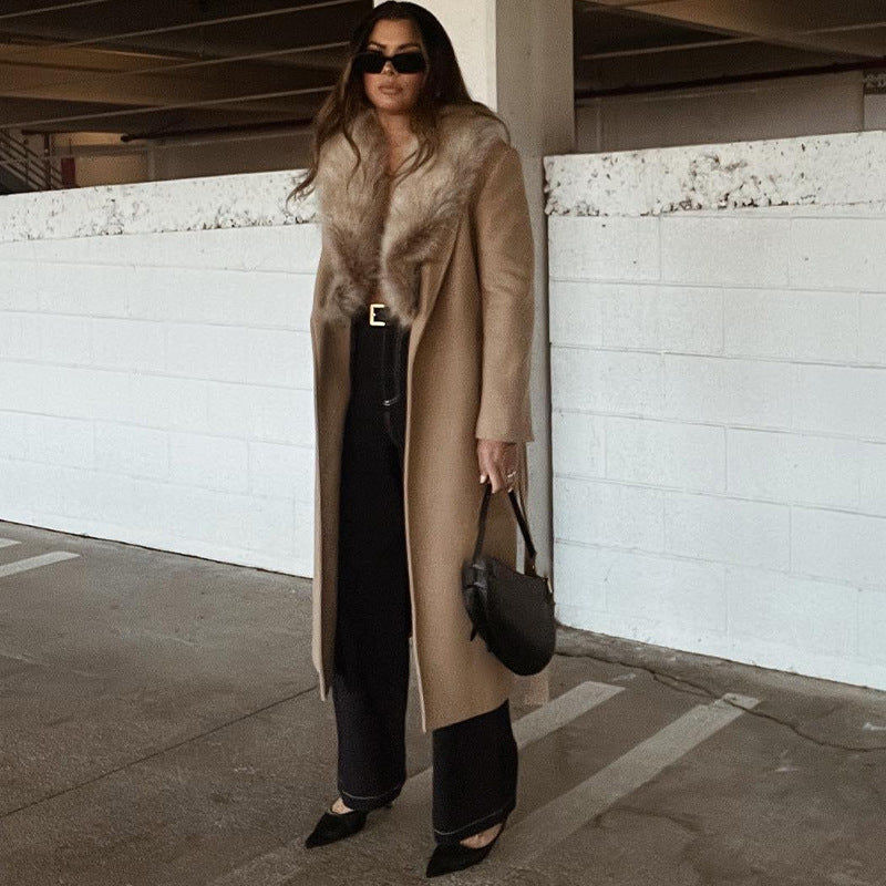 Manteau long pour femme avec col enveloppant et fermeture croisée - Eirlys