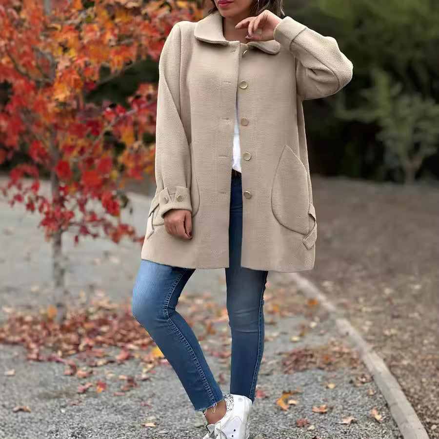 Manteau de laine à col polo pour femme avec laçage discret - Melissa