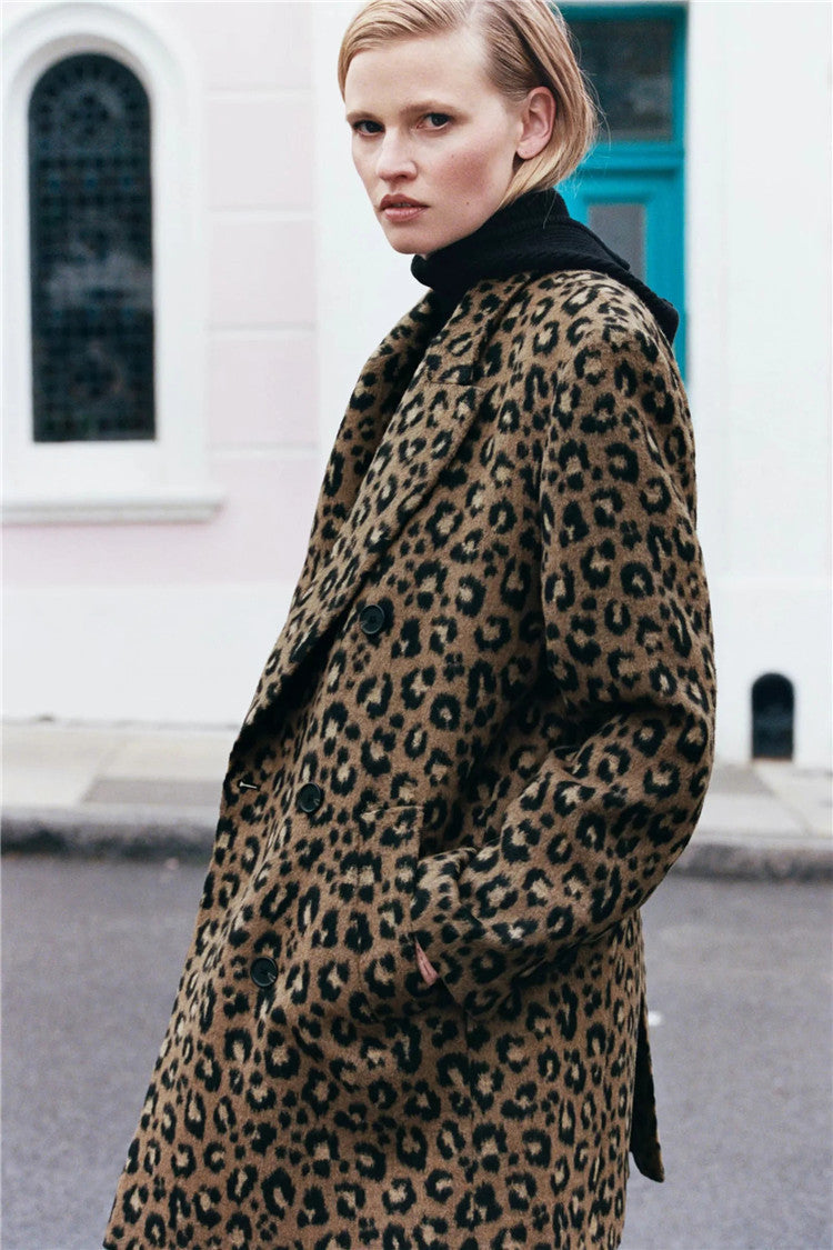 Manteau léopard coupe droite à revers pour femme - Frida