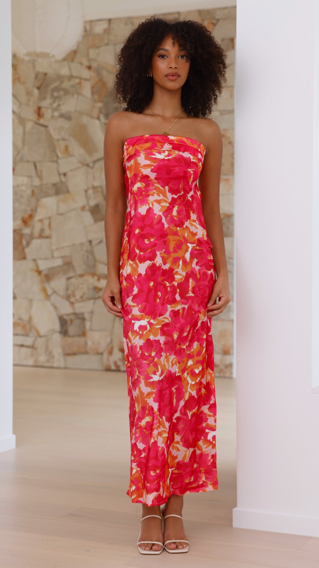 Robe longue à fleurs sans bretelles pour femme - Kaia