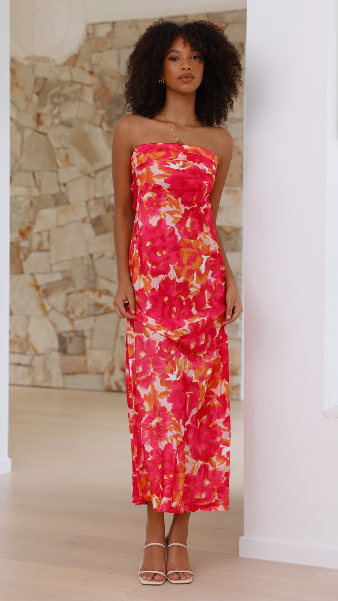 Robe longue à fleurs sans bretelles pour femme - Kaia