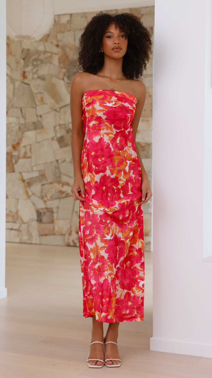 Robe longue à fleurs sans bretelles pour femme - Kaia
