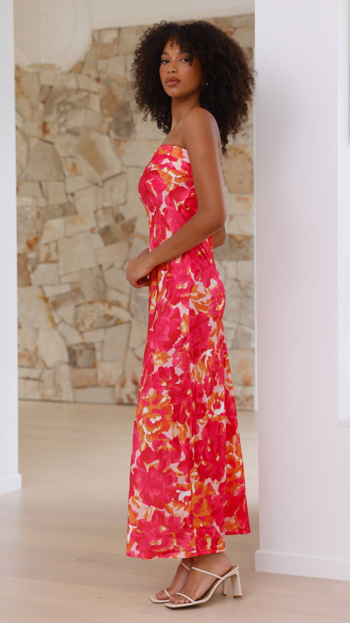 Robe longue à fleurs sans bretelles pour femme - Kaia