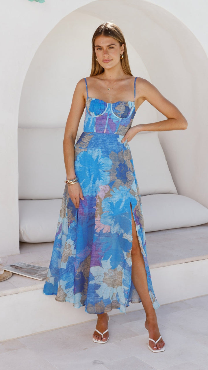 Robe de soirée longue à imprimé floral - Nancy