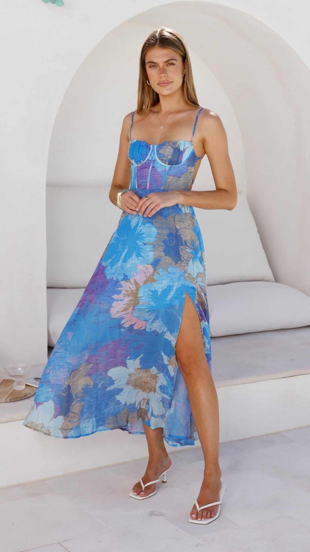 Robe de soirée longue à imprimé floral - Nancy