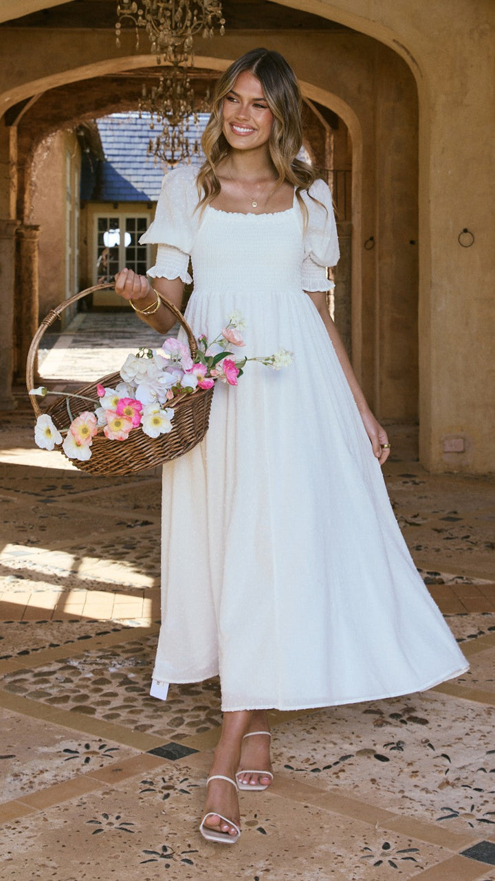 Robe midi blanche à épaules dénudées pour femme - Renata