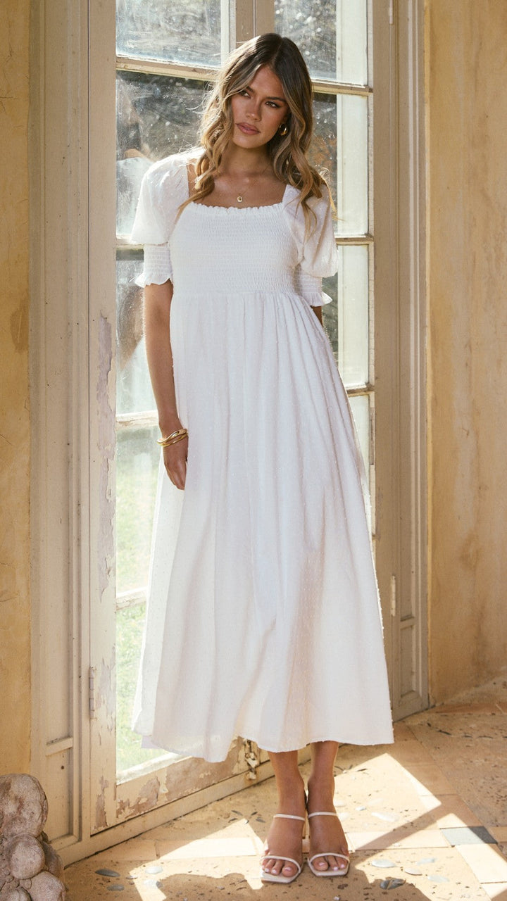 Robe midi blanche à épaules dénudées pour femme - Renata