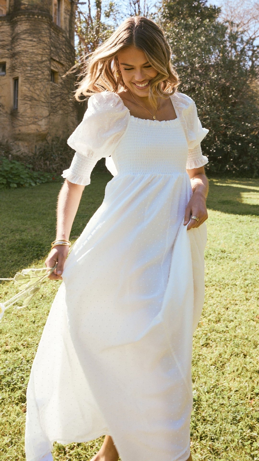 Robe midi blanche à épaules dénudées pour femme - Renata