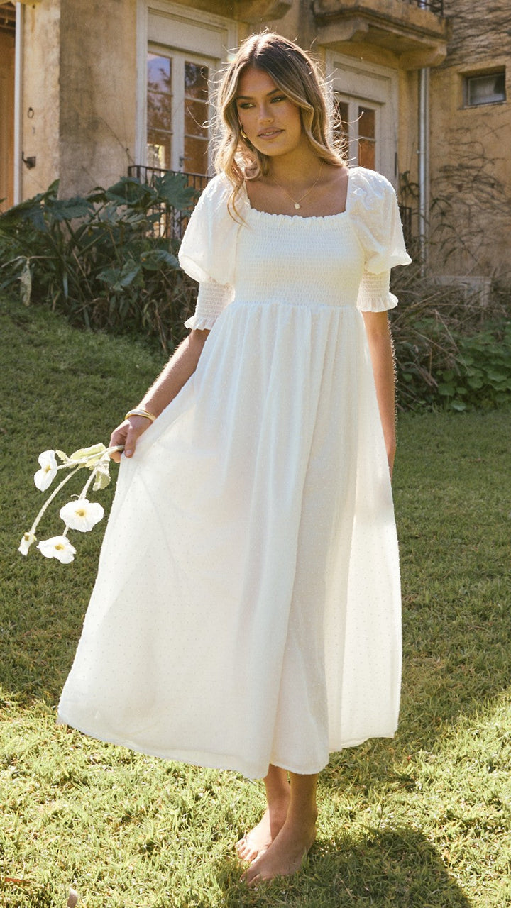 Robe midi blanche à épaules dénudées pour femme - Renata