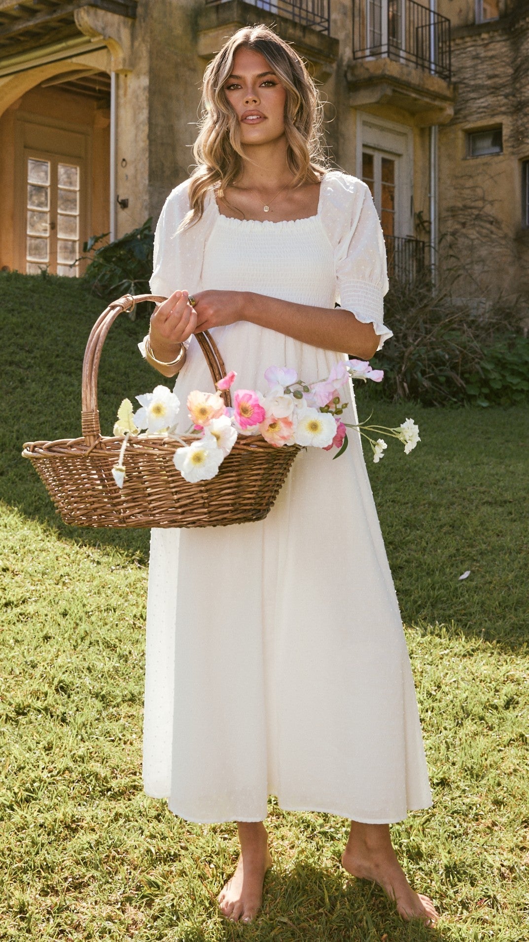 Robe midi blanche à épaules dénudées pour femme - Renata