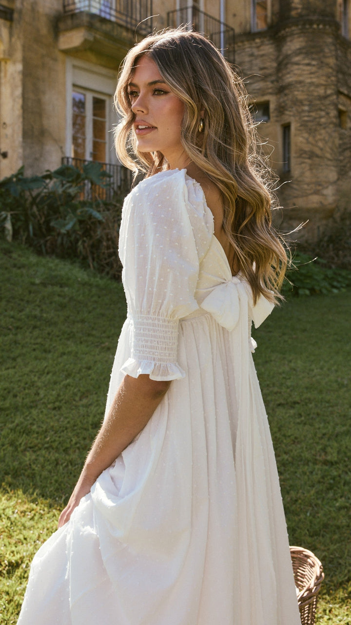 Robe midi blanche à épaules dénudées pour femme - Renata