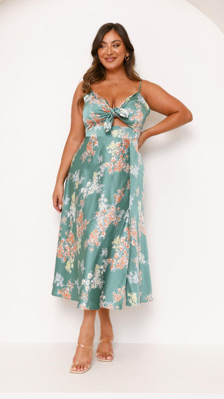 Robe midi à fleurs avec décolleté noué pour femme - Loisa