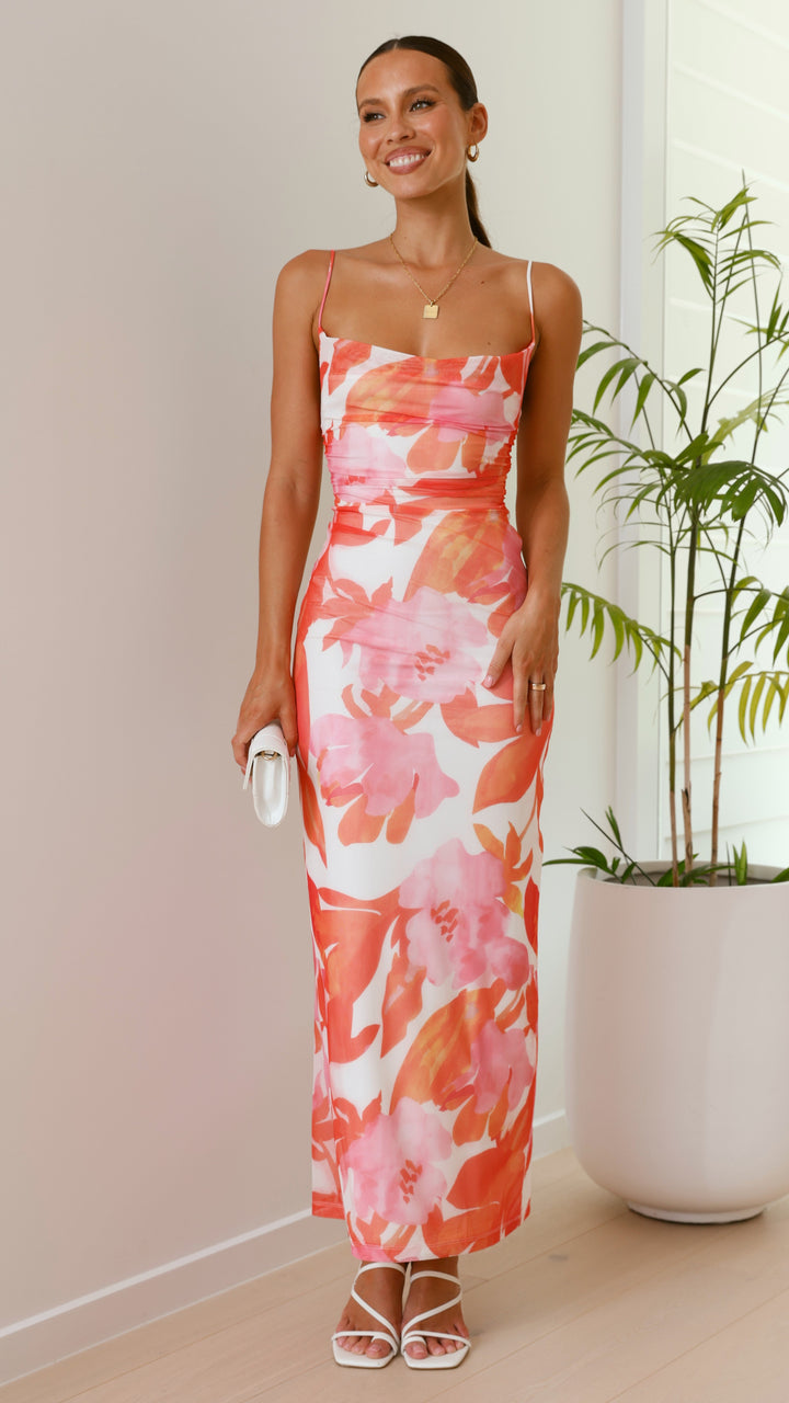 Robe longue imprimée à la coupe ajustée pour femme - Melissa