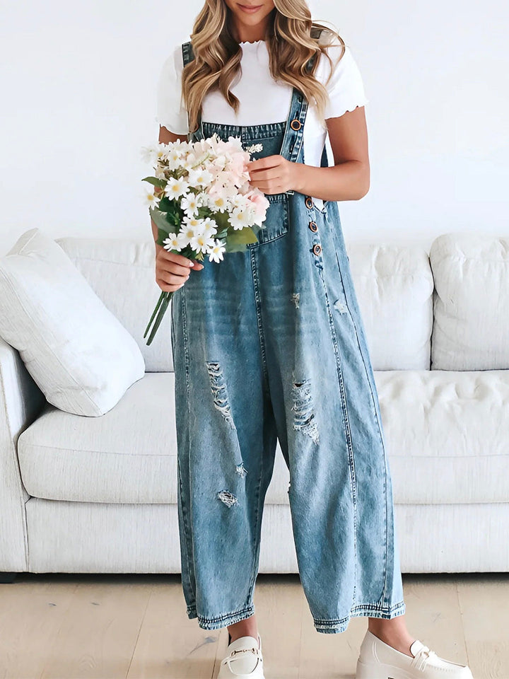 Combinaison femme jean oversize look used bretelles réglables – Jenna