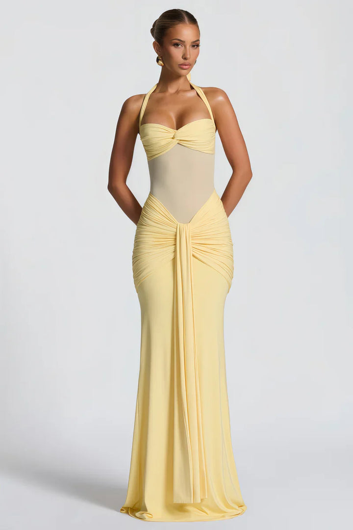 Élégante robe longue pour femme avec encolure dos nu et drapé - Elira