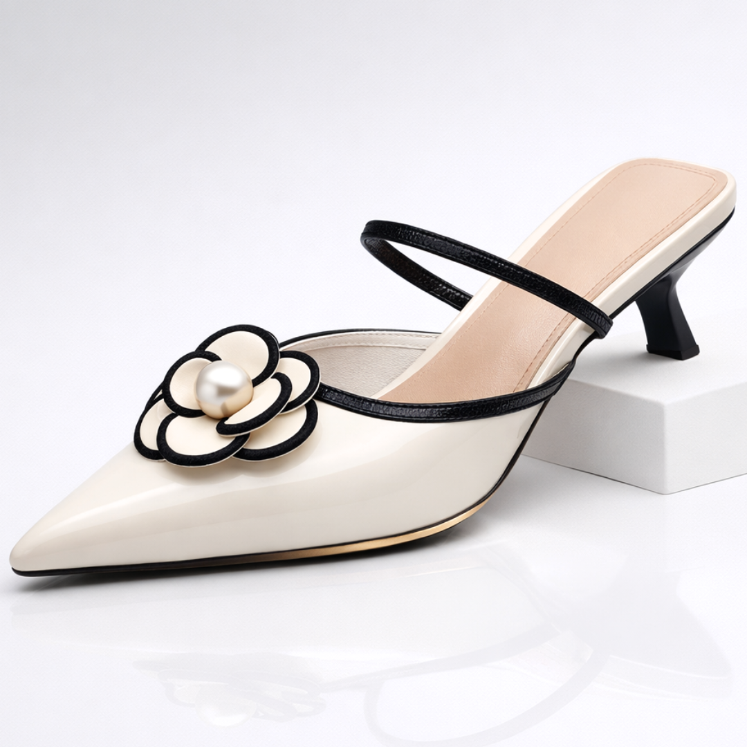 Escarpin à talon bas pour femme avec fleur appliquée - Vivienne