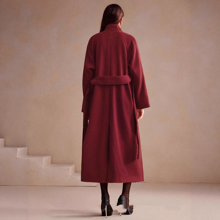 Manteau croisé long en laine pour femme avec col tailleur - Maelith