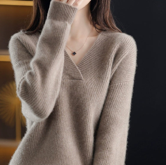 Pull en maille à col en V et à coupe décontractée pour femmes - Svala