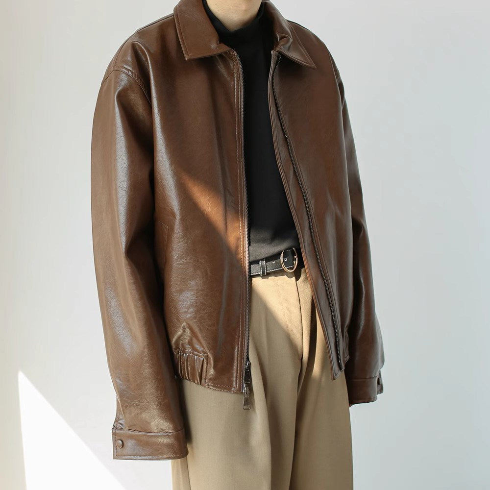 Veste courte en cuir avec fermeture éclair pour hommes - Emar