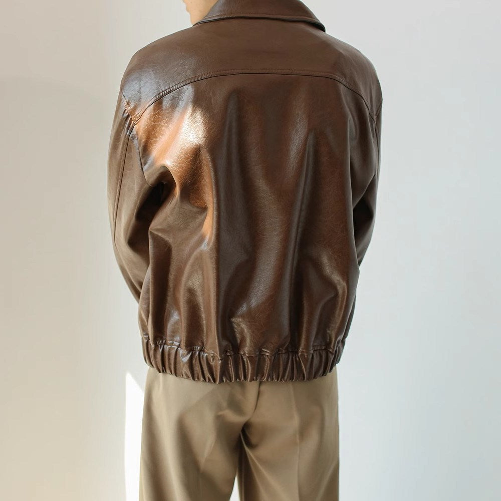 Veste courte en cuir avec fermeture éclair pour hommes - Emar