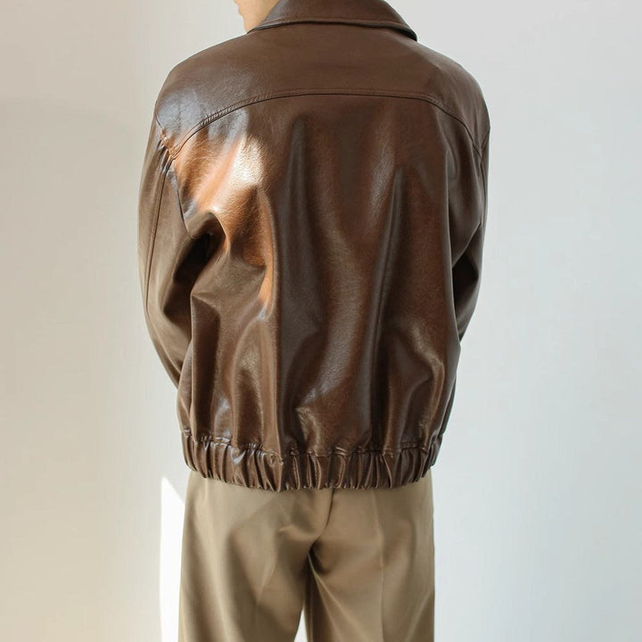 Veste courte en cuir avec fermeture éclair pour hommes - Emar