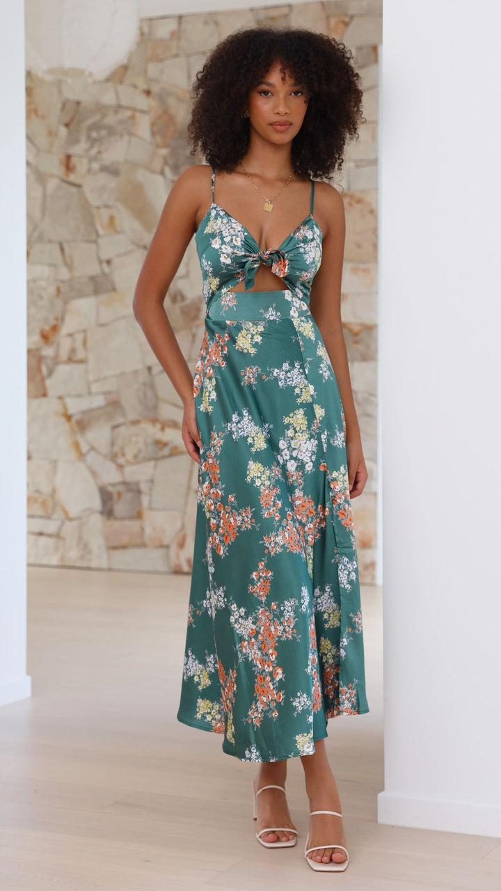 Robe midi à fleurs avec décolleté noué pour femme - Loisa