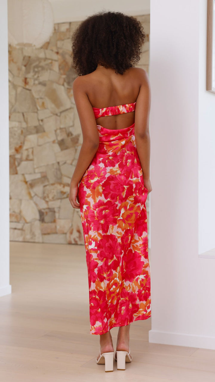 Robe longue à fleurs sans bretelles pour femme - Kaia