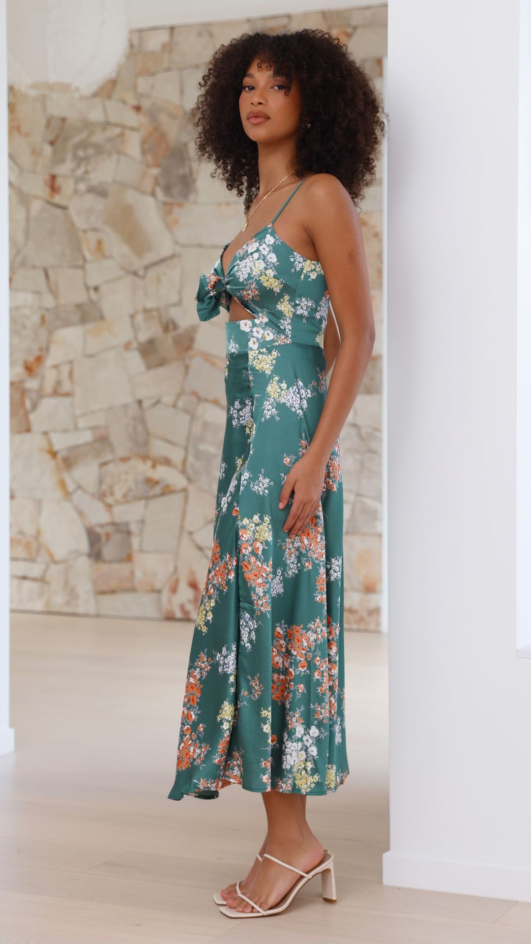 Robe midi à fleurs avec décolleté noué pour femme - Loisa