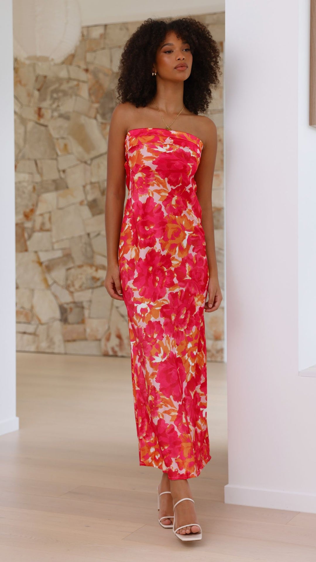 Robe longue à fleurs sans bretelles pour femme - Kaia