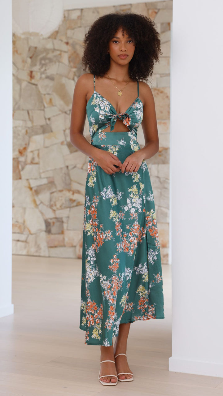 Robe midi à fleurs avec décolleté noué pour femme - Loisa