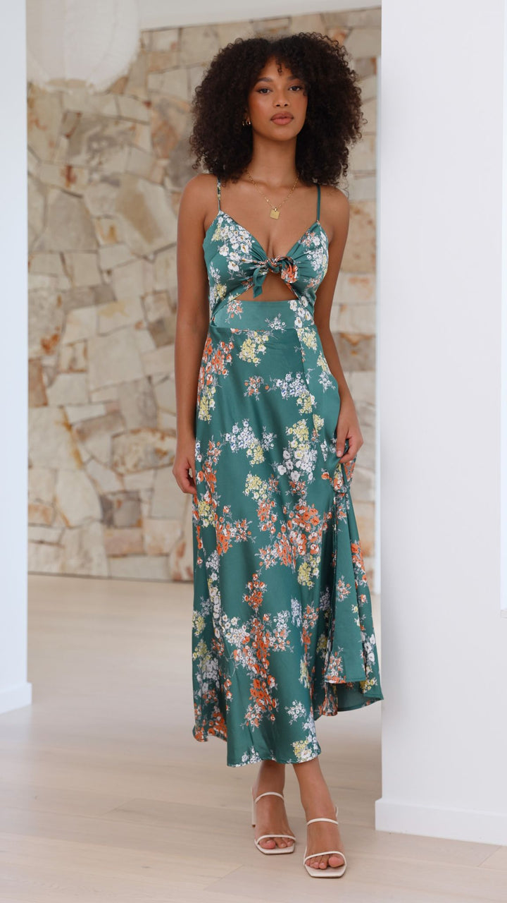 Robe midi à fleurs avec décolleté noué pour femme - Loisa