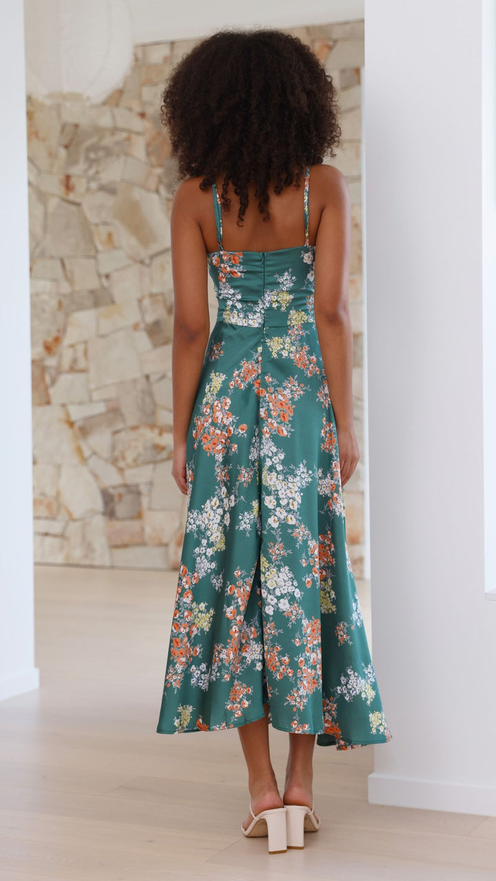 Robe midi à fleurs avec décolleté noué pour femme - Loisa