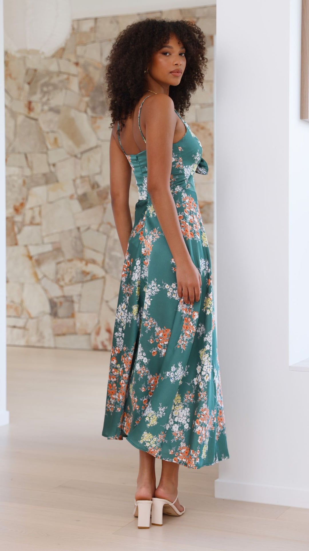 Robe midi à fleurs avec décolleté noué pour femme - Loisa