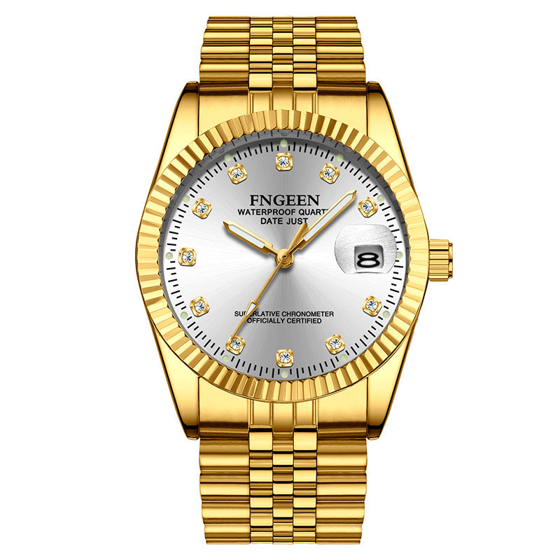 Montre pour homme en acier inoxydable avec lunette cannelée