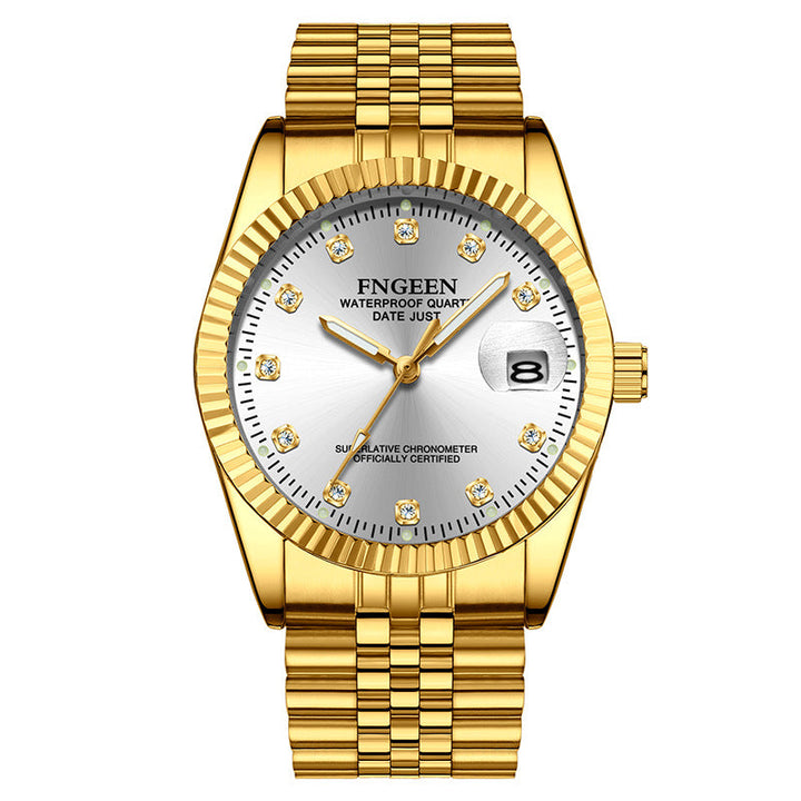 Montre pour homme en acier inoxydable avec lunette cannelée