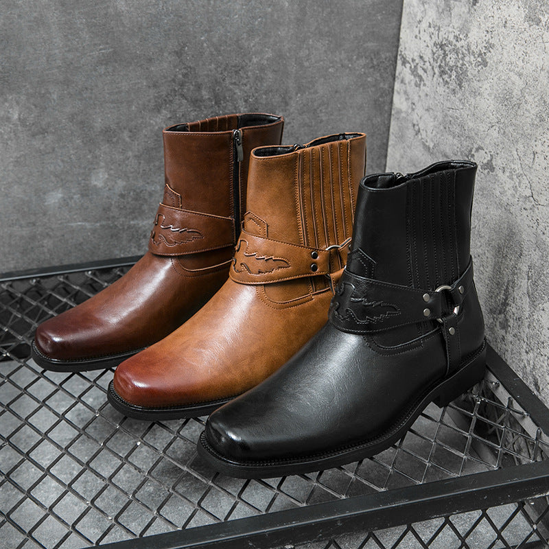 Bottes décontractées pour hommes avec fermeture éclair latérale et sangle décorative - Patrick
