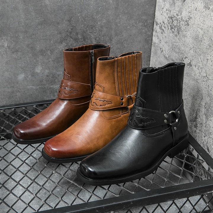 Bottes décontractées pour hommes avec fermeture éclair latérale et sangle décorative - Patrick