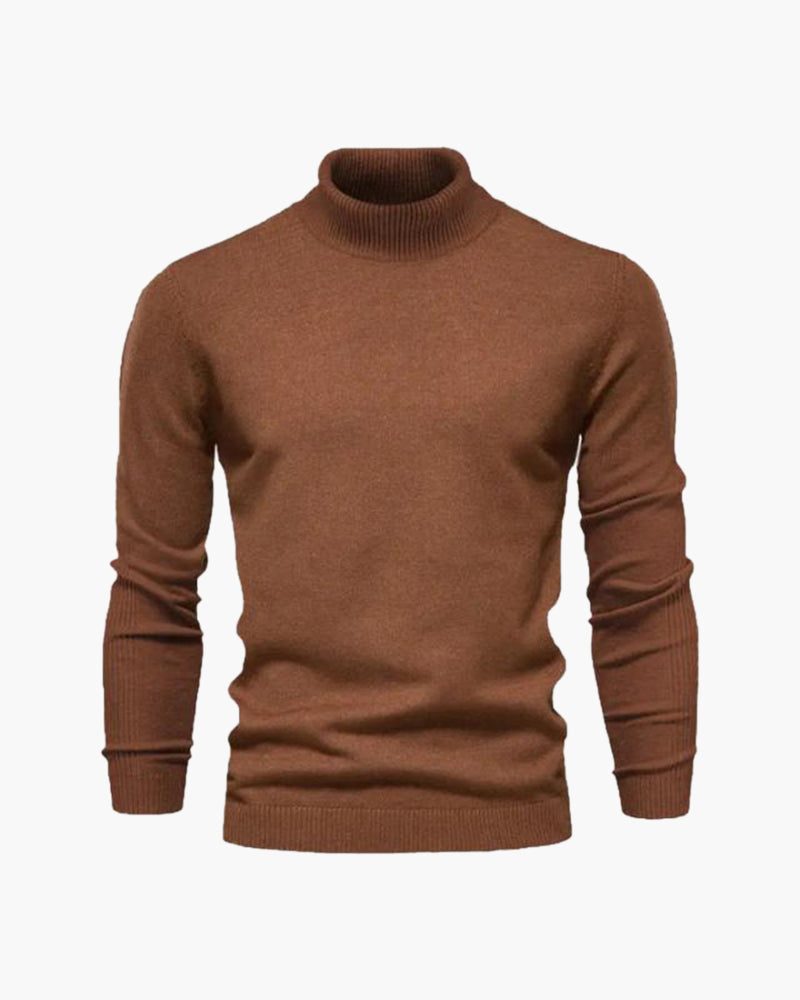 Pull homme à col roulé, maille unie, manches longues - Aldren