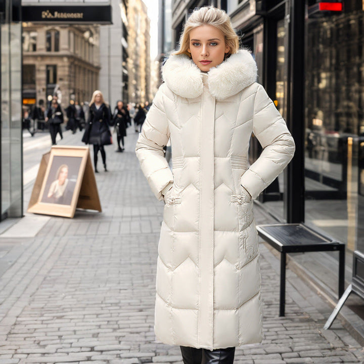 Manteau long matelassé à col de fourrure pour femme - Irina