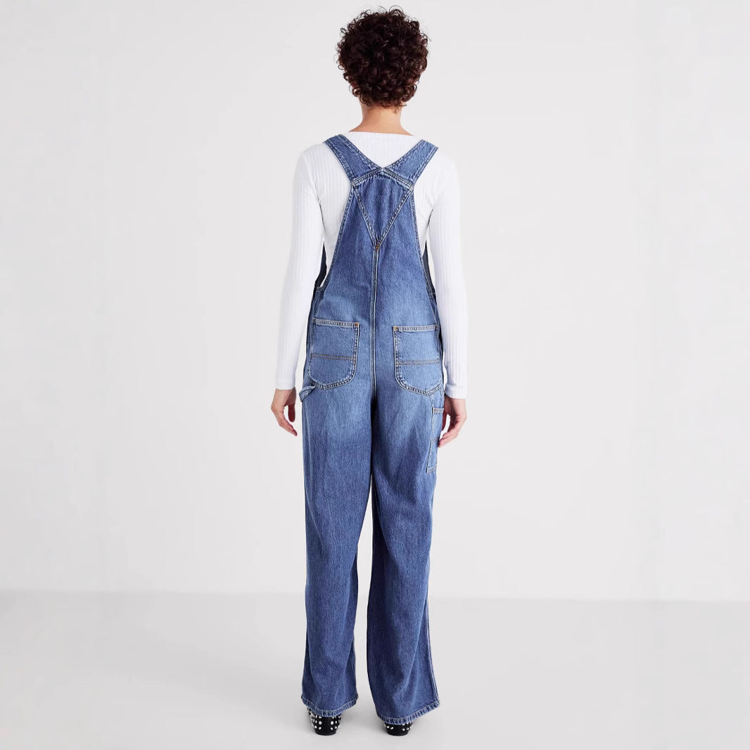 Combinaison en denim à coupe large et droite pour femme - Shirley