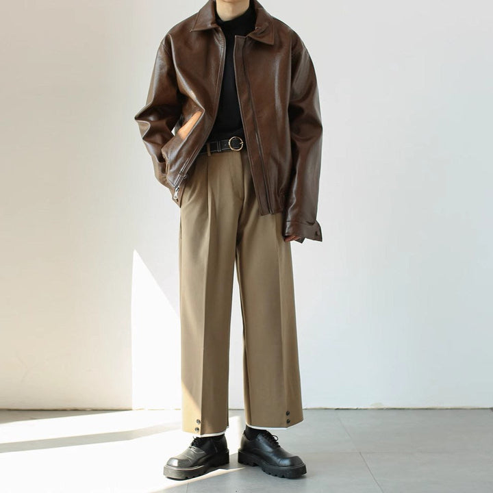Veste courte en cuir avec fermeture éclair pour hommes - Emar