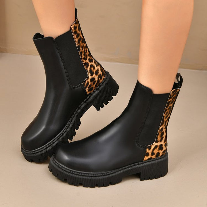 Bottes mi-mollets pour femmes à semelles épaisses et effet combiné - Elvira